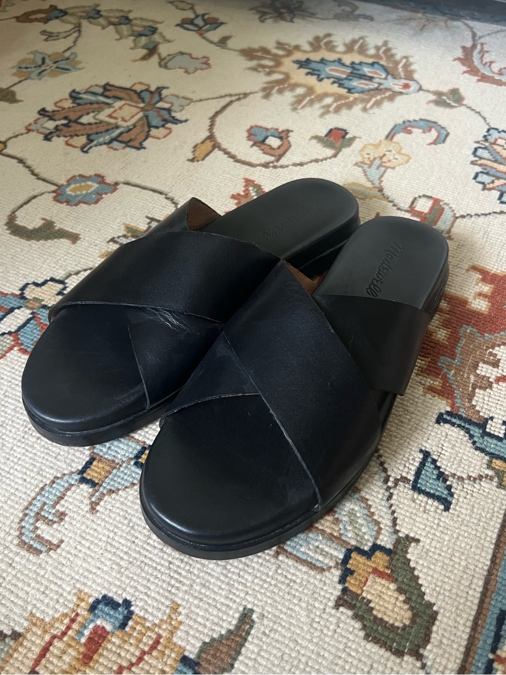 Madewell Black Leather Cross-Strap Slide Sandals Women’s 8